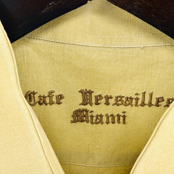 Rare Vintage Cafe Versailles Miami Beige Tan Long Sleeve Guayabera Shirt - Picture 7 of 10